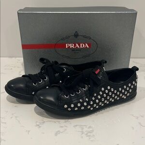 Prada Black Studded Sneakers with Edgy Details